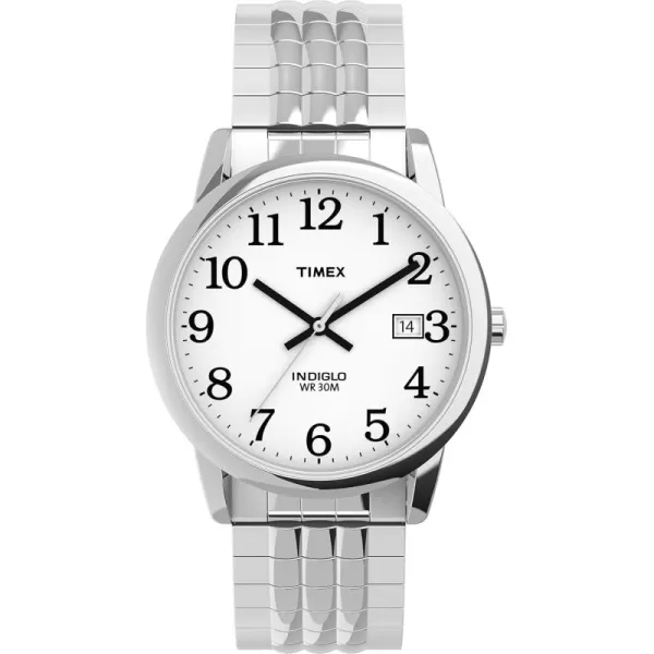 Timex Mens Easy Reader 35mm Perfect Fit WatchSilverToneWhite