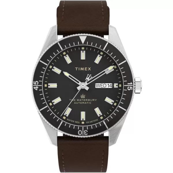 Timex Mens Waterbury Diver Automatic 40mm WatchBrownBlackStainless Steel