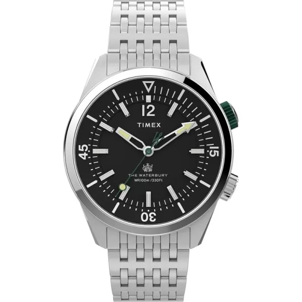 Timex Mens Waterbury Diver Automatic 40mm WatchStainless SteelBlackStainless Steel