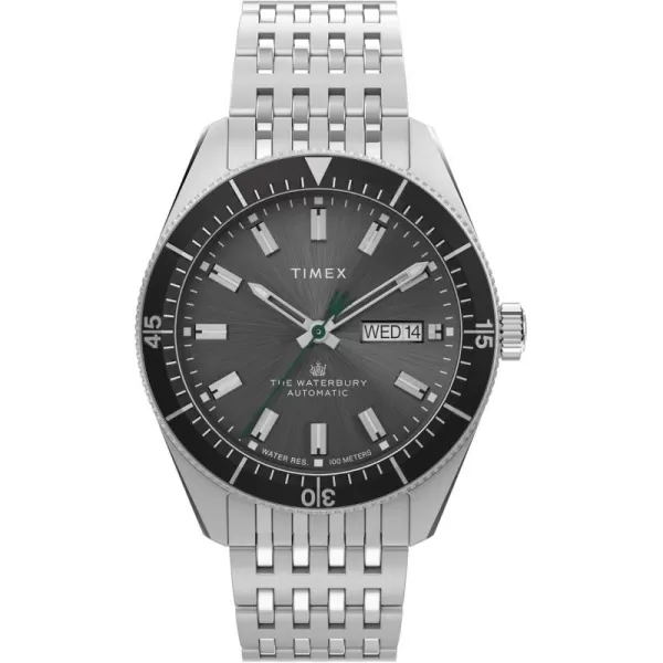 Timex Mens Waterbury Diver Automatic 40mm WatchStainless SteelGreyStainless Steel