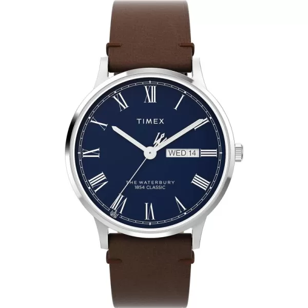 Timex Mens Waterbury Traditional 40mm WatchBrownBlueStainless Steel