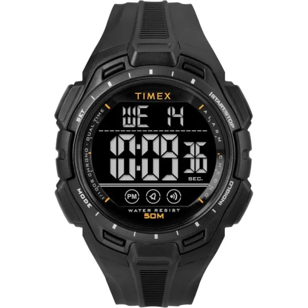 Timex Unisex Digital 43mm WatchBlackBlackDigitalOrange