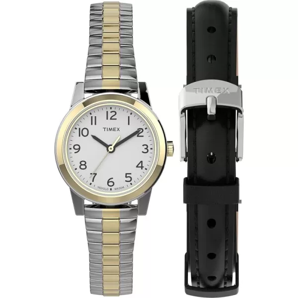 Timex Womens Essex Ave 25mm WatchBlackTwoToneWhite Set