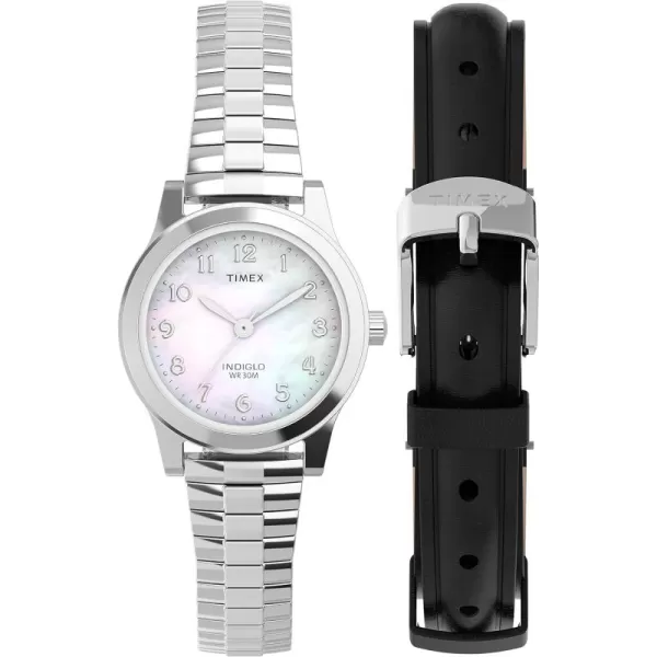 Timex Womens Essex Ave 25mm WatchSilverToneMother of PearlSilverToneBox Set