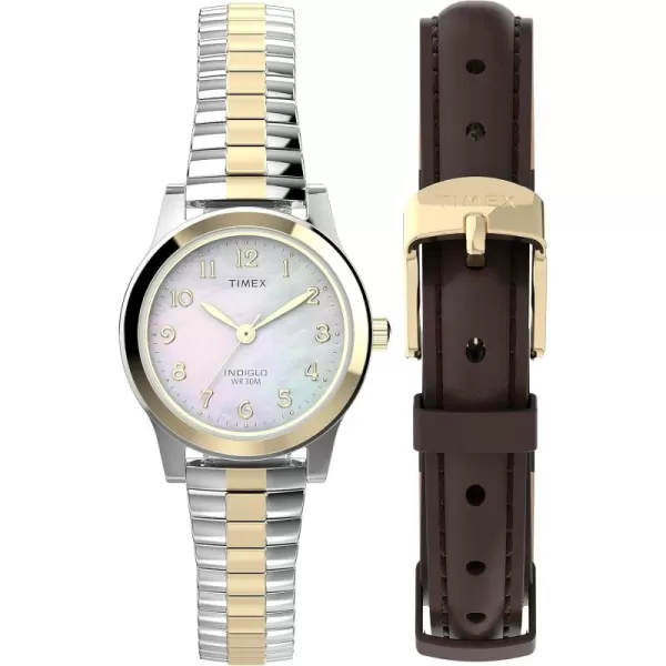 Timex Womens Essex Ave 25mm WatchTwoToneMother of PearlTwoToneBox Set