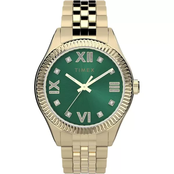 Timex Womens Waterbury Legacy 34mm WatchGoldToneGreen Crystals