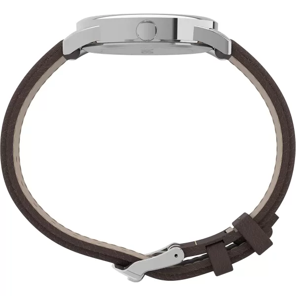 Timex Easy Reader Bold 38mm Watch  SilverTone Case White Dial with Brown Leather Strap