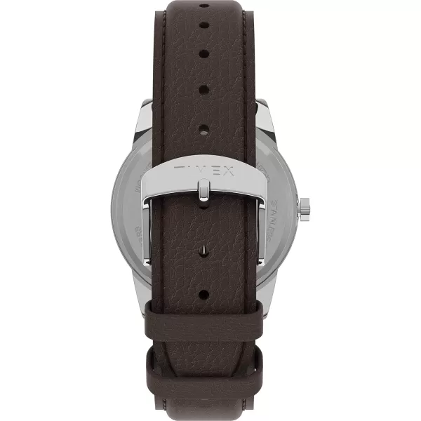 Timex Easy Reader Bold 38mm Watch  SilverTone Case White Dial with Brown Leather Strap