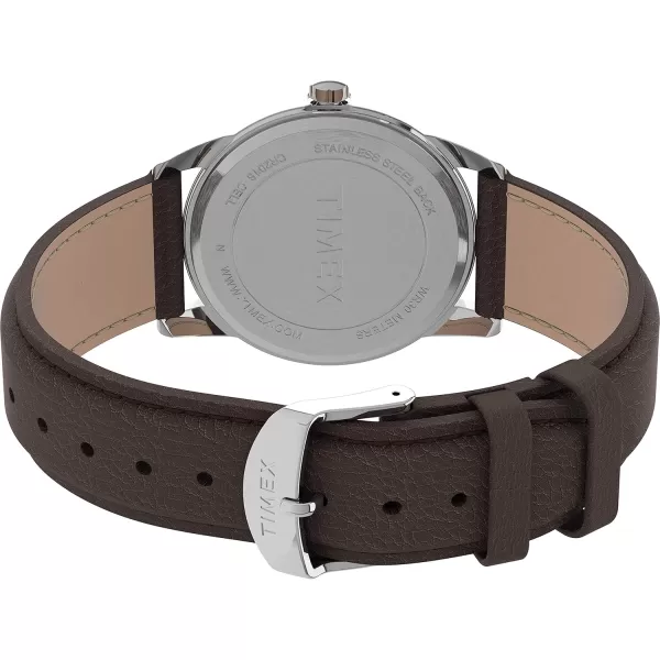Timex Easy Reader Bold 38mm Watch  SilverTone Case White Dial with Brown Leather Strap