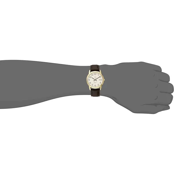 Timex Mens Easy Reader Date Leather Strap WatchBrownGoldToneWhite
