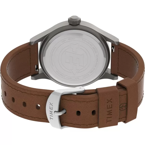 Timex Mens Expedition Scout 40mm Watch  Gray Case Black Dial with Brown Ecco DriTan Leather Strap