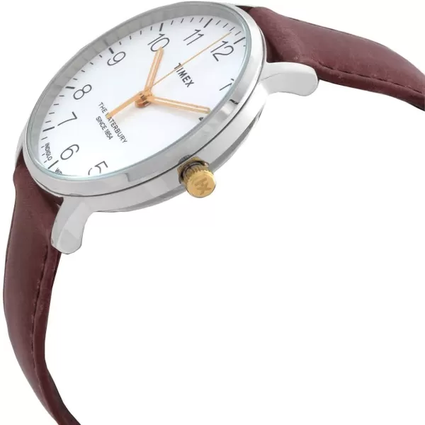 Timex Mens Waterbury Classic 40mm WatchBrownWhiteStainless Steel