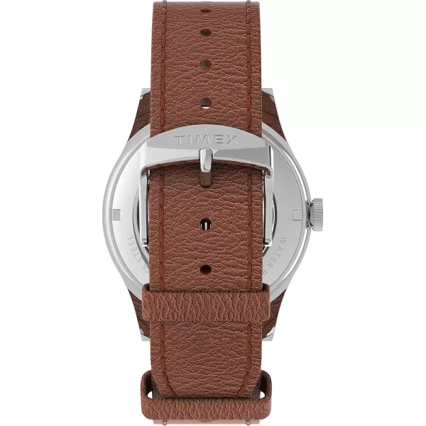 Timex Mens Waterbury Traditional Automatic DayDate 39mm WatchTanSilverBlue