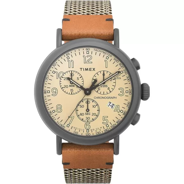 Timex Dress Watch and Timex Mens Standard Chronograph 41mm WatchTanGrayParchment