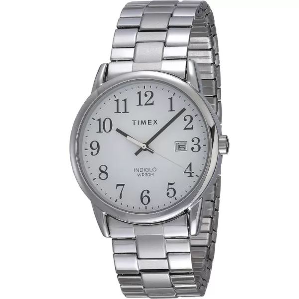 Timex Mens Easy Reader WatchSilverToneChromeWhite38mm