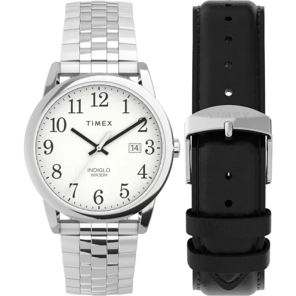 Timex Mens Easy Reader WatchSilverToneSilverToneWhite38mm