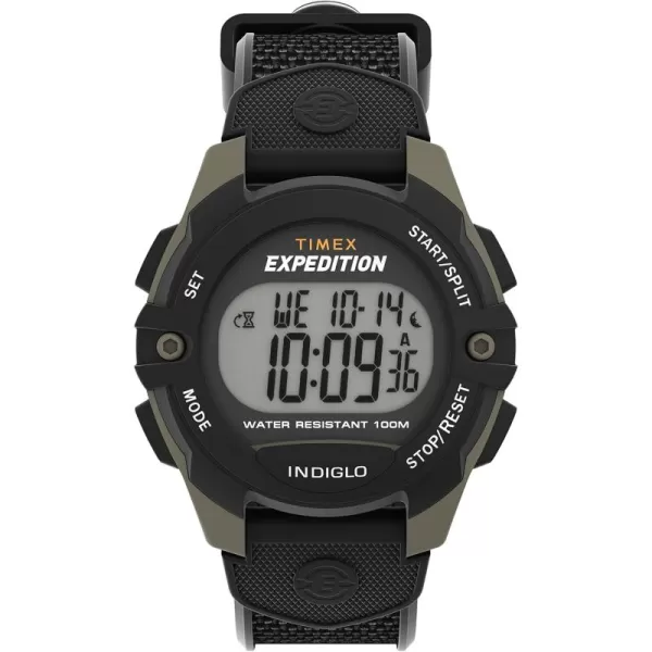 Timex Mens Expedition 41mm Watch  Black Strap Digital Dial Green Case
