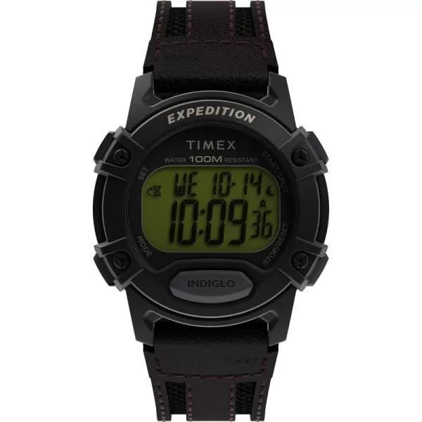 Timex Mens Expedition CAT 41mm Watch  Brown Strap Digital Dial Black Case