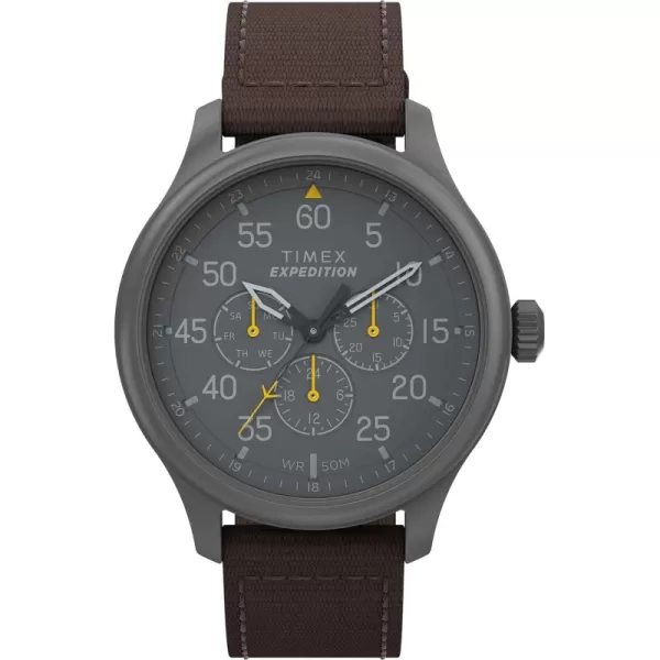 Timex Mens Expedition Field 43mm Watch  Brown Strap Black Dial Gunmetal CaseBrownBlackGunmetal