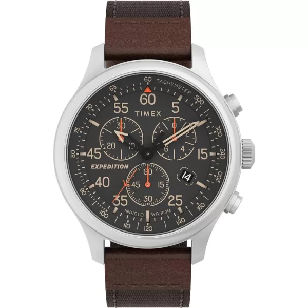 Timex Mens Expedition Field 43mm Watch  Brown Strap Black Dial Gunmetal CaseBrownBlackSilverTone