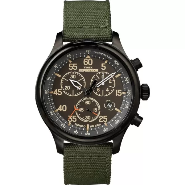 Timex Mens Expedition Field 43mm Watch  Brown Strap Black Dial Gunmetal CaseGreenBlackBlack