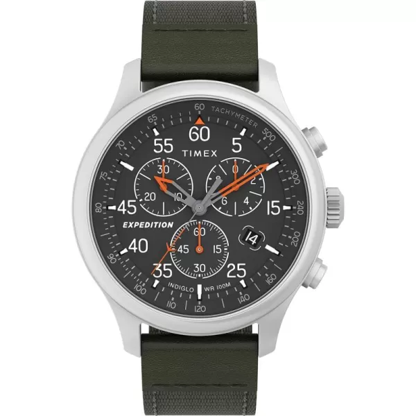 Timex Mens Expedition Field 43mm Watch  Brown Strap Black Dial Gunmetal CaseGreenBlackSilverTone