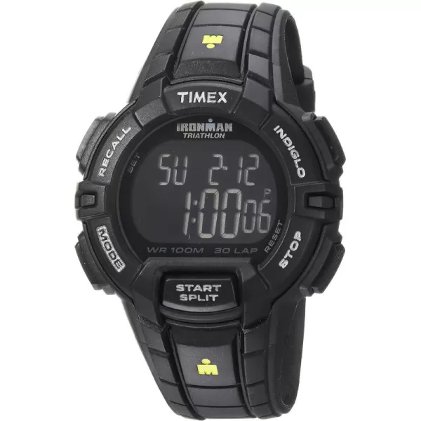 Timex Mens Ironman Rugged 30 44mm Resin Strap WatchBlackYellow Accent
