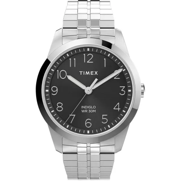 Timex Mens South Street Sport 36mm Perfect Fit WatchSilverToneBlack