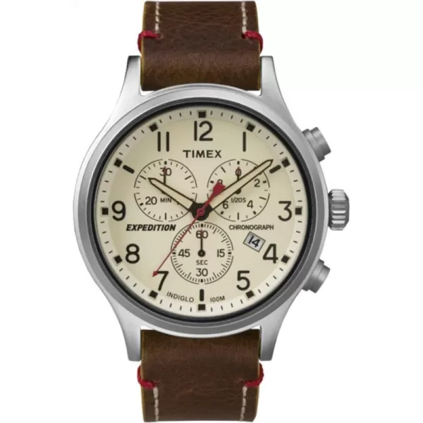 Timex Mens TW4B04300 Expedition Scout Chrono BrownNatural Leather Strap Watch