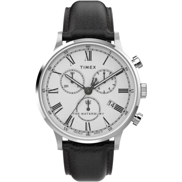 Timex Mens Waterbury Classic 40mm WatchBlackWhiteStainless SteelChrono