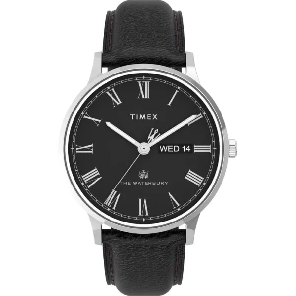 Timex Mens Waterbury Classic 40mm WatchBlackWhiteStainless SteelWhite