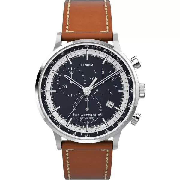 Timex Mens Waterbury Classic 40mm WatchBrownBlueStainless Steel