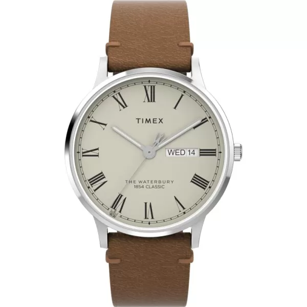 Timex Mens Waterbury Classic 40mm WatchBrownCreamStainless Steel