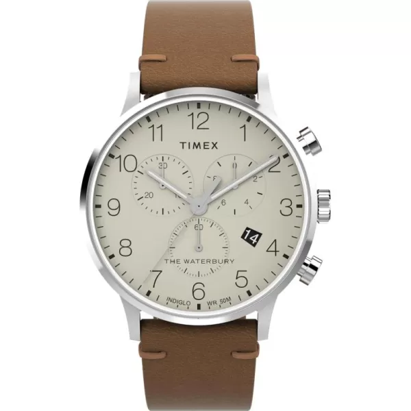 Timex Mens Waterbury Classic 40mm WatchBrownCreamStainless SteelChrono
