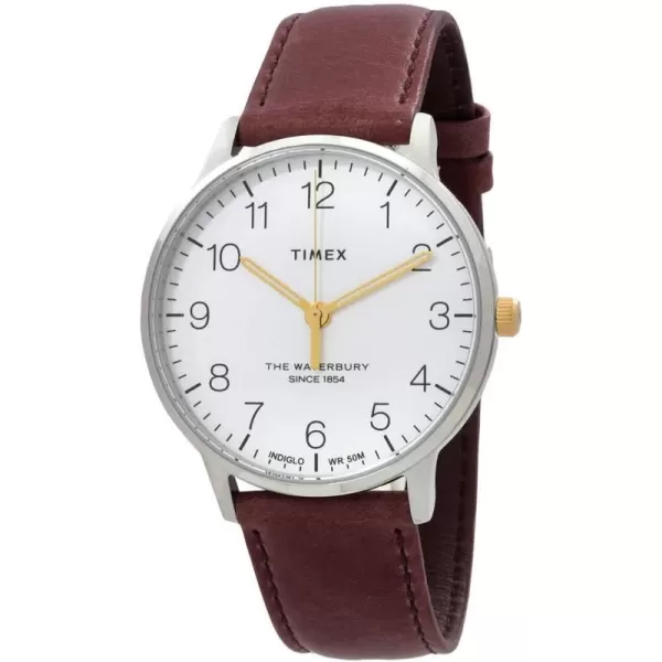 Timex Mens Waterbury Classic 40mm WatchBrownWhiteStainless Steel