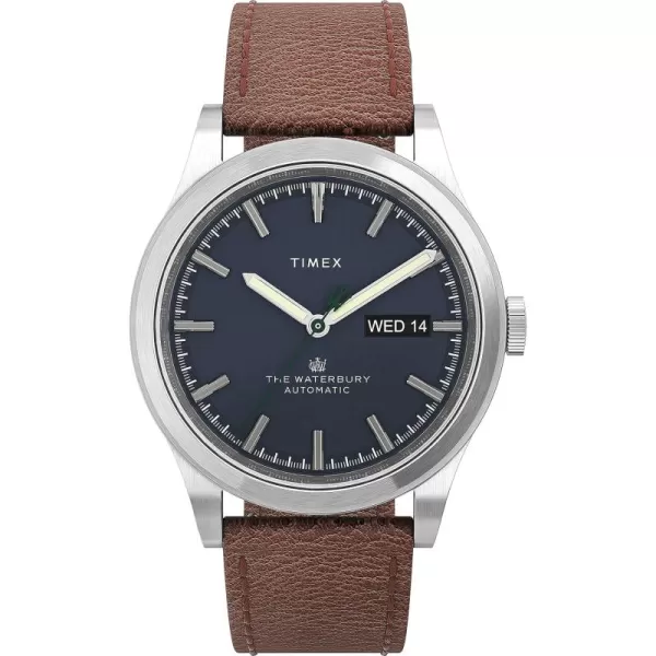 Timex Mens Waterbury Traditional Automatic DayDate 39mm WatchTanSilverBlue
