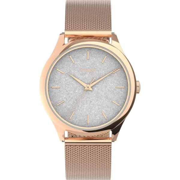 Timex Womens Celestial Opulence 32mm Watch  Rose GoldTone Case SilverTone Glitter Dial with Rose GoldTone Stainless Steel Mesh Bracelet