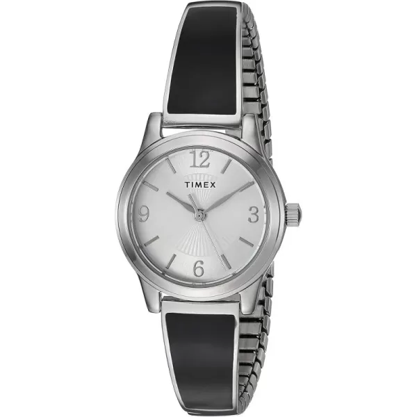Timex Womens Stretch Bangle 25mm WatchBlackSilverTone