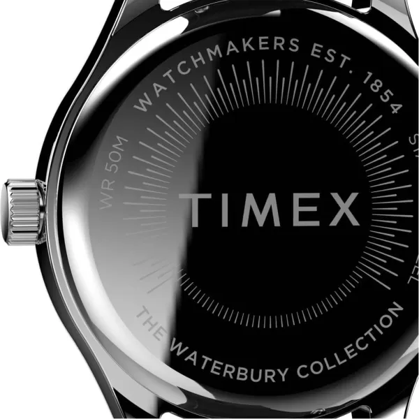 Timex 34 mm Waterbury Traditional Leather Strap WatchBlackSilverWhite