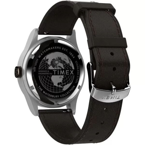 Timex 39 mm Waterbury Traditional DayDate Stainless Steel CaseBlackSilverToneBlue