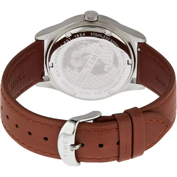 Timex 39 mm Waterbury Traditional DayDate Stainless Steel CaseCaramelSilverToneBlue