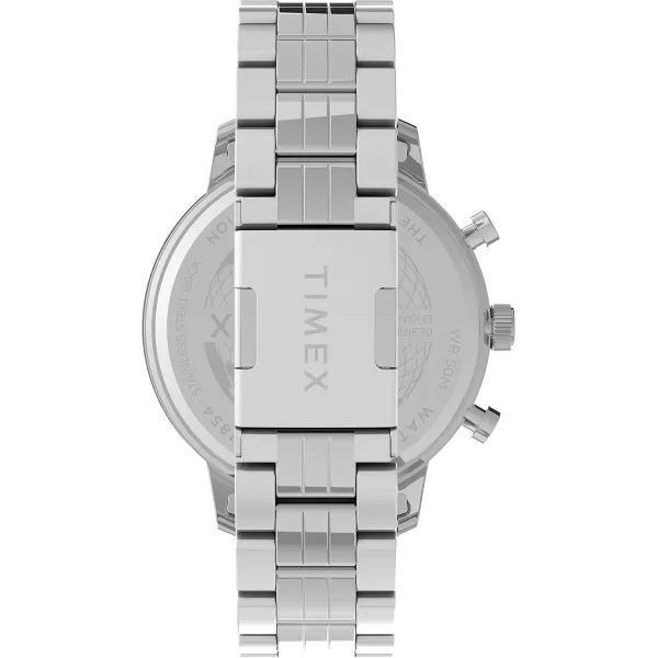 Timex Mens Chicago DayDate 45mm WatchSilverToneBlue
