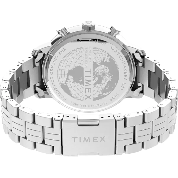 Timex Mens Chicago DayDate 45mm WatchSilverToneBlue