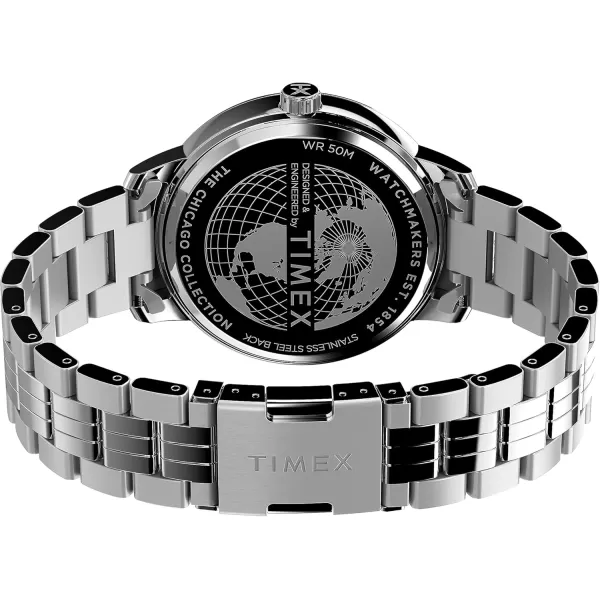 Timex Mens Chicago DayDate 45mm WatchStainless SteelBlueSilverTone