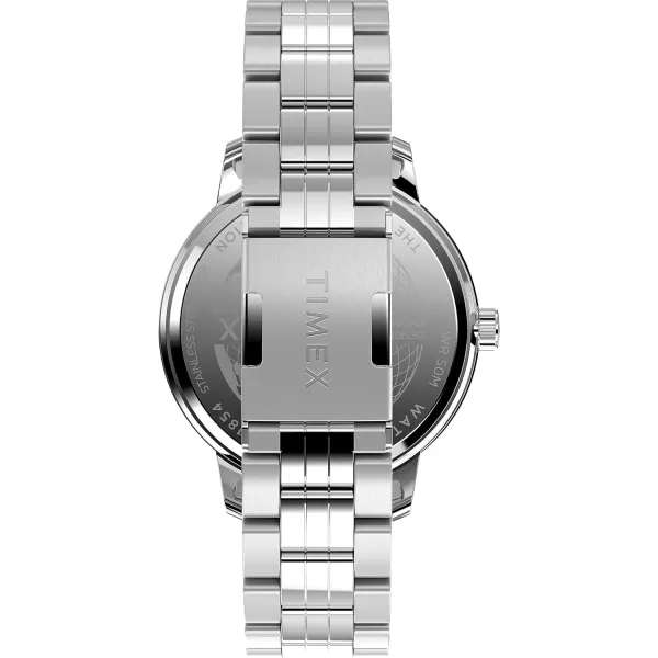 Timex Mens Chicago DayDate 45mm WatchStainless SteelBlueSilverTone