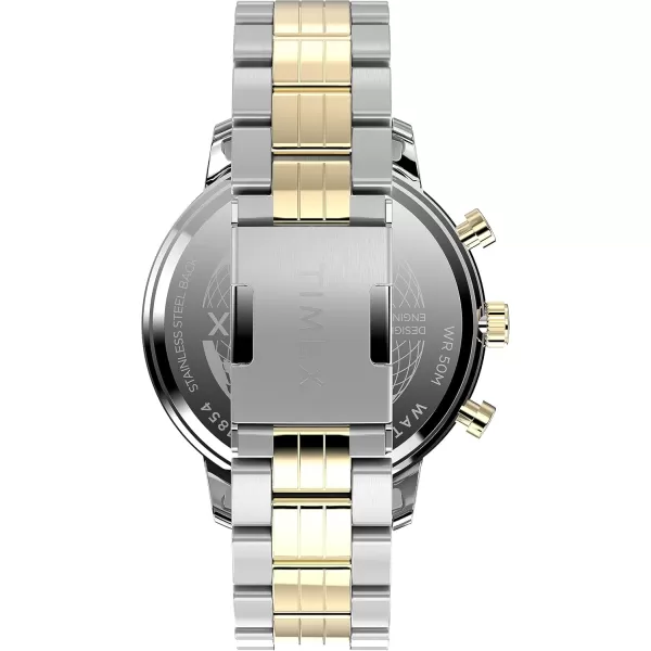 Timex Mens Chicago DayDate 45mm WatchTwoToneBlueTwoTone