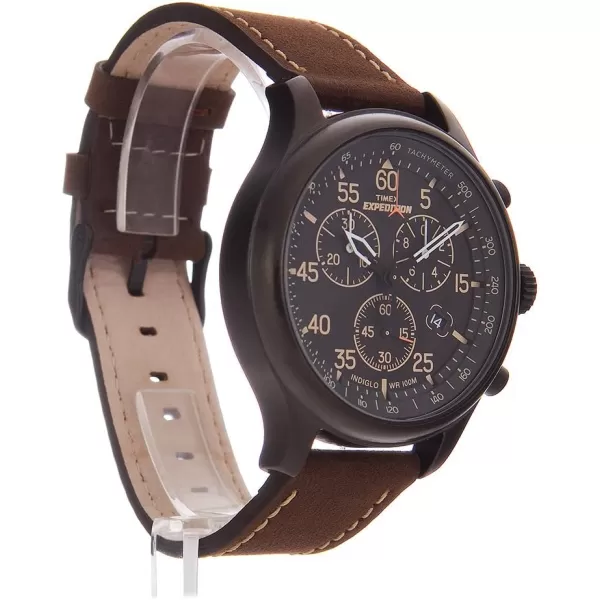 Timex Mens Expedition Field Chrono 43mm Watch  Brown Strap Black Dial SilverTone CaseBrownBlackBlack