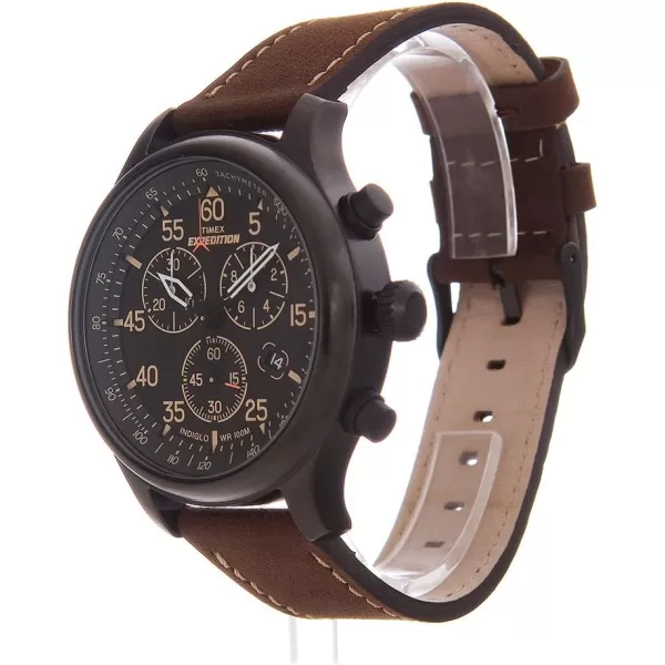 Timex Mens Expedition Field Chrono 43mm Watch  Brown Strap Black Dial SilverTone CaseBrownBlackBlack