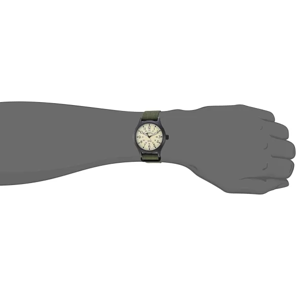 Timex Mens Expedition Scout 40mm Watch  Black Case Cream Dial with Green Fabric Strap