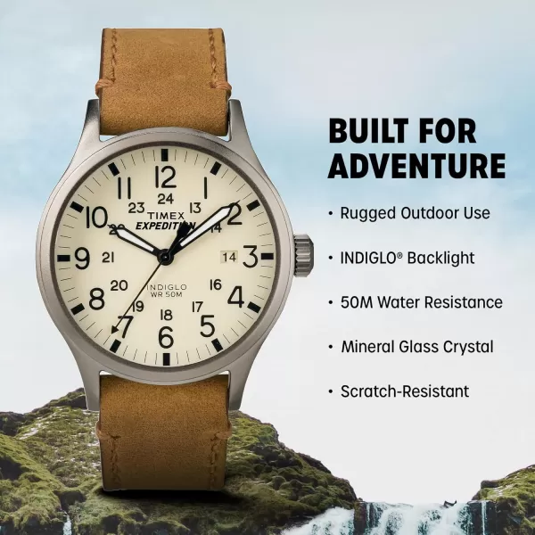Timex Mens Expedition Scout 40mm Watch  Gray Case Cream Dial with Tan Leather Strap